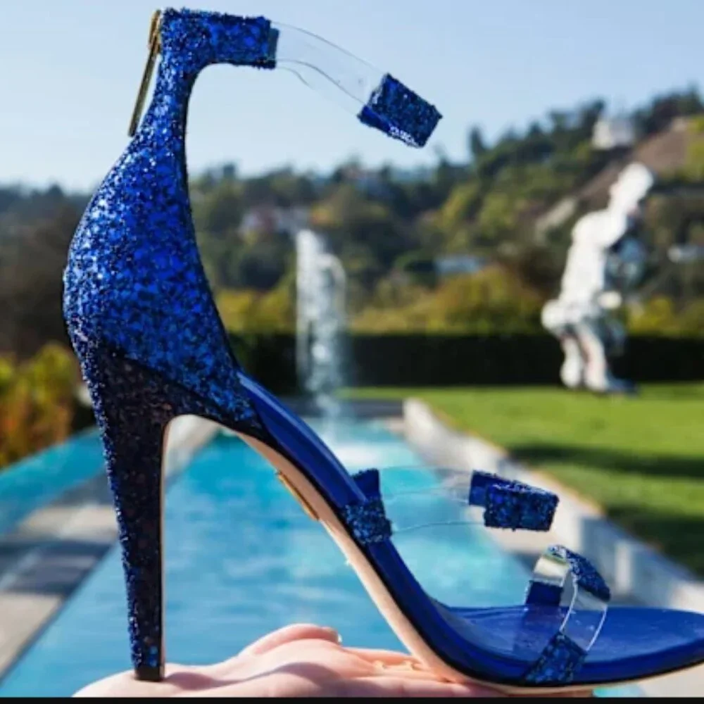 Tamara Mellon Frontline Glitter Heels Cobalt Blue Sz 40 NIB ✨ - Picture 4 of 13